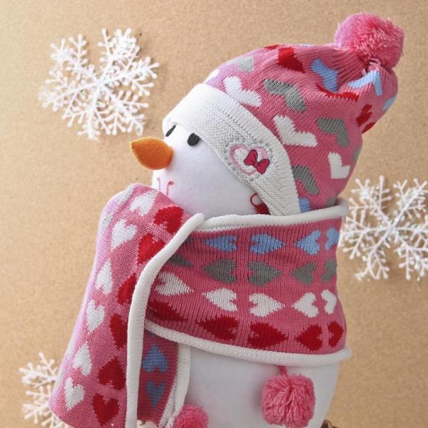 하트다 겨울 어린이 모자 아동 목도리 세트 핑크