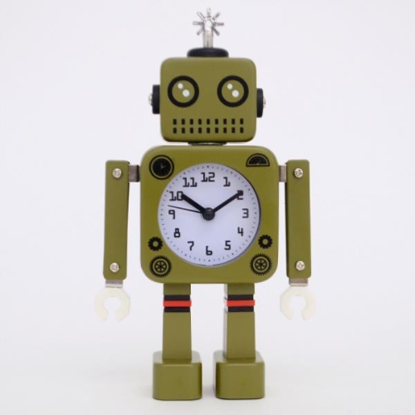 로봇알람 탁상시계 아동 학생 감성 인테리어 무소음 캐릭터 이쁜탁상시계 New 감성 로봇 저소음 알람 시계(카키)