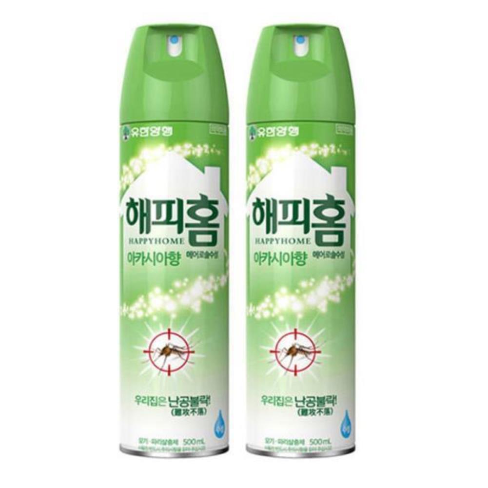 해피홈 아카시아향 에어로졸 모기약 500ml 2개 모기약 모기향 에어로졸 홈