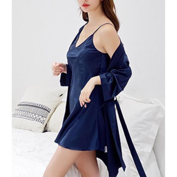 잠옷 실키나잇 여성 잠옷세트 네이비 나이트가운 슬립세트